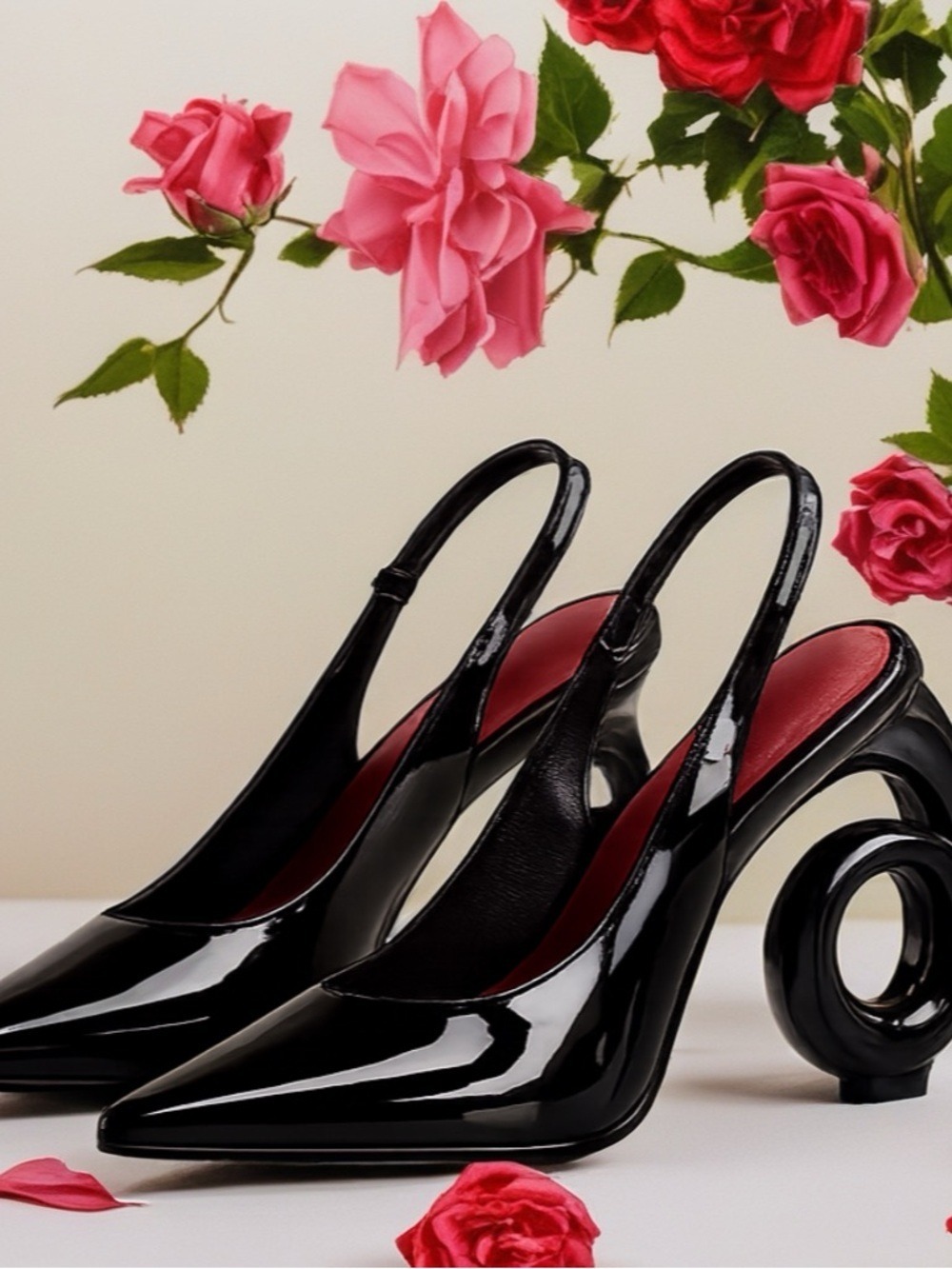Black Patent Sculptural Spiral Heel Slingback Pumps Size 8 - Picture 12 of 12